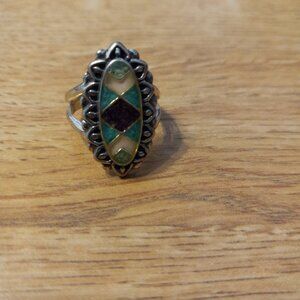 Carolyn Pollack Relios Sgn "R Hallmark 925" Sterling Silver Inlaid Stones Ring